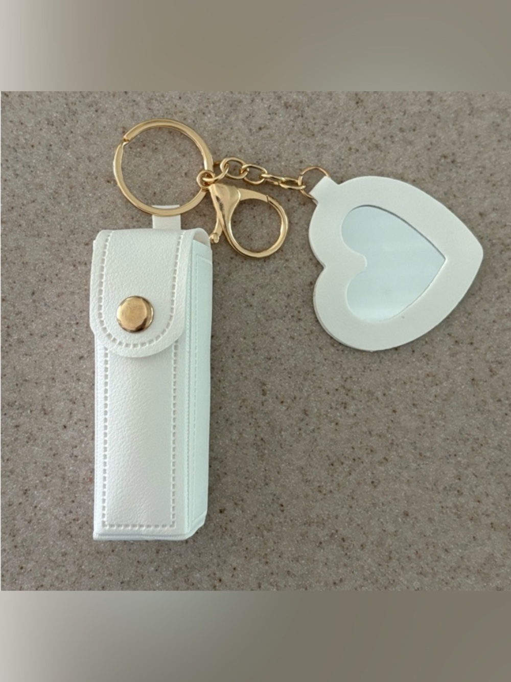 NWT White Lipstick Holder Keychain With Heart-Shaped Mirror
